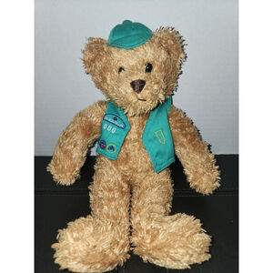 2001 Mary Meyer Junior‎ Girl Scout Plush Bear Green Vest Hat Vintage Caramel 12”